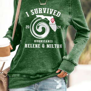 Retro I Survived 2024 Hurricane Helene And Milton Survivor Print Sweatshirt, Hoodies&Sweatshirts, Lilicloth.com