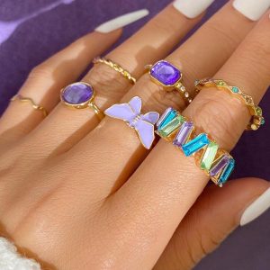 7pcs Crystal Butterfly Geometric Rings Set, women Earrings, ChicMe catalog