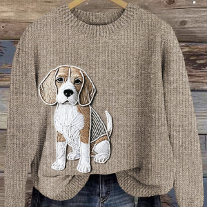 Cute pet dog art knit round neck sweater, Sweaters, Lilicloth.com