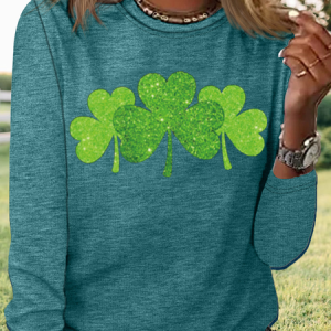 Vintage St. Patrick's Day Shamrock Crew Neck Long Sleeve T-shirt, T-shirts, color:Green|size:XXL, catalog Noracora shop