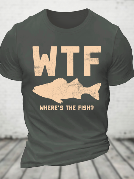 Wtf Where's The Fish, Mens Fishing Cotton T-Shirt, T-shirts, Lilicloth.com