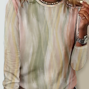 Crew Neck Ombre Regular Fit Casual Long Sleeve Shirt, Long sleeves, Lilicloth.com