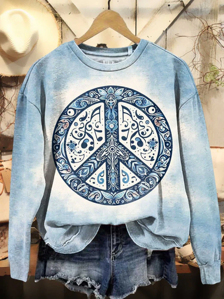 Women's Hippie Art Print Casual Sweatshirt, Hoodies&Sweatshirts, Lilicloth.com