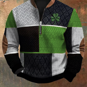 Men's St. Patrick's Day Textured Print Zip Collar Sweatshirt, Hoodies&Sweatshirts, Lilicloth.com