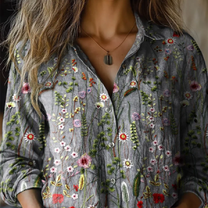 Women's Long Sleeve Shirt Spring/Fall Floral Shirt Collar Daily Going Out Casual Top, JustFashionNow Blouses, color:As Picture|size:XXL,