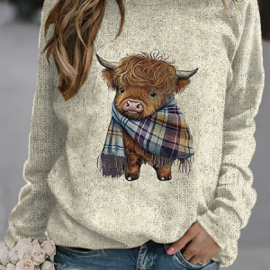 Cute highland cow round neck sweater, Sweaters, Lilicloth.com