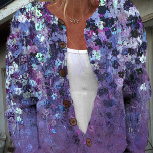 Women's Casual Winter Floral Knitted Cardigan, JustFashionNow Cardigans, color:Purple|size:5XL,