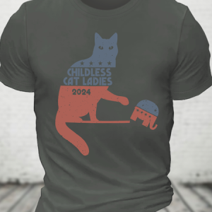 Childless Cat Lady Vs Gop Elephant Kamala Harris 2024 Cotton T-Shirt, T-shirts, Lilicloth.com