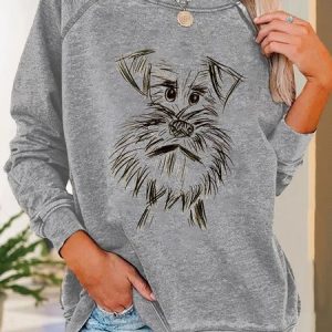 The Lovely Dog Print Vintage Casual Sweatshirt, Hoodies&Sweatshirts, Lilicloth.com