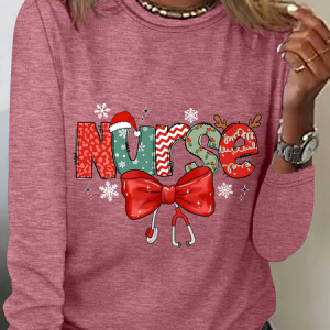 Christmas Nurse Casual Long Sleeve Shirt, Long sleeves, Lilicloth.com