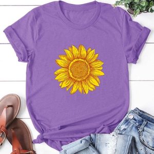Women's Sunflower Casual Short Sleeve T-Shirt, T-shirts, Lilicloth.com