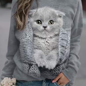 Women's Cute Cat Print Sweatshirt, Hoodies&Sweatshirts, Lilicloth.com