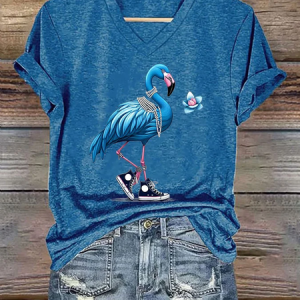 Women's Pearl Necklace Canvas Shoes Flamingo Print T-Shirt, T-shirts, Lilicloth.com