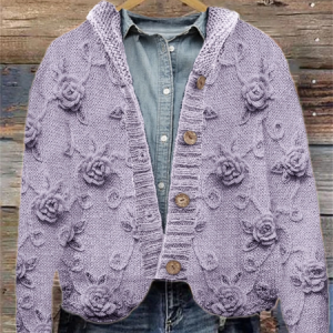 Vintage Roses Crochet Art Hooded Knit Cardigan, Cardigans, Lilicloth.com