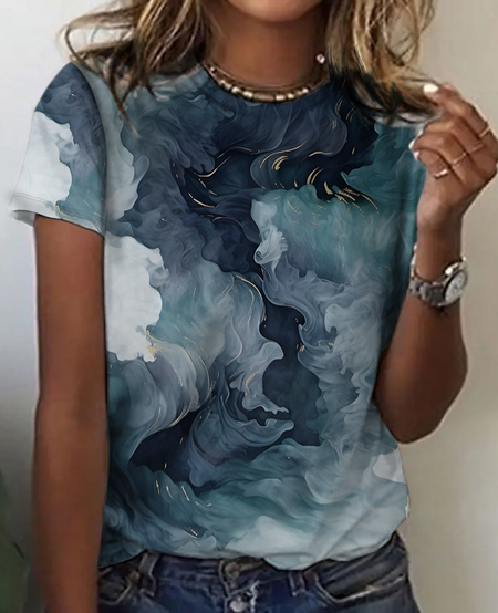 Geometric Abstract Pattern Color Contrast Cotton T-Shirt, T-shirts, Lilicloth.com