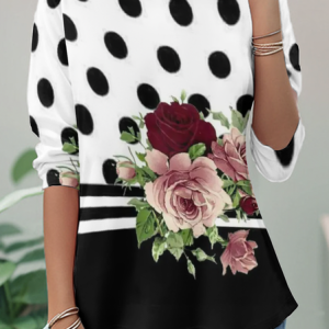 Polka Dots Print Long Sleeve Crew Neck T-shirt, Long sleeves, Lilicloth.com