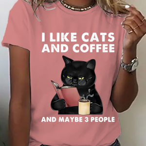 I Like Cats And Maybe 3 People Cotton T-Shirt, T-shirts, Lilicloth.com