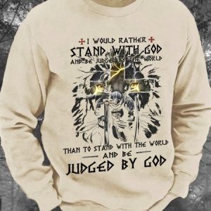 Vintage Faith Print Stand With God Men's Casual Sweatshirt, Hoodies&Sweatshirts, Lilicloth.com
