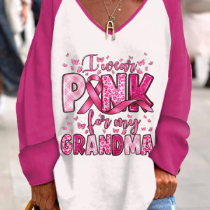 Women's I Wear Pink For Myself Printed Casual Long Sleeve T-Shirt, Long sleeves, Lilicloth.com