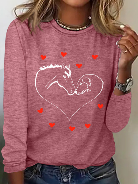 Horse Dog Horse Lover Casual Long Sleeve Shirt, Long sleeves, Lilicloth.com