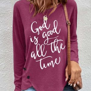 Women's Christian God Is Good All The Time Casual Top, Long sleeves, Lilicloth.com