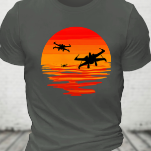 X-Wing Starfighter And Sea Sunset Cotton T-Shirt, T-shirts, Lilicloth.com