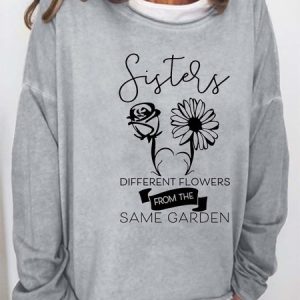 Women Figure Floral Sisters Text Letters Casual Sweatshirt, Hoodies&Sweatshirts, Lilicloth.com