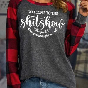 Women’s Welcome To The Shitshow Hope You Brought Alcohol Casual Loose Top, Long sleeves, Lilicloth.com