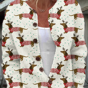 Color Block 3D Printing Christmas tree Dog Casual Regular Fit Cardigan, Cardigans, Lilicloth.com