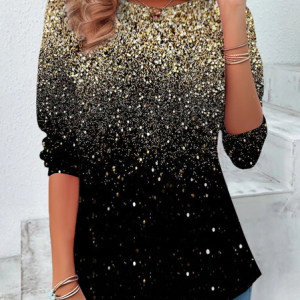 Women's Long Sleeve Tee T-shirt Spring/Fall Ombre Printing Crew Neck Casual Top, JustFashionNow T-Shirts, color:As Picture|size:XXL