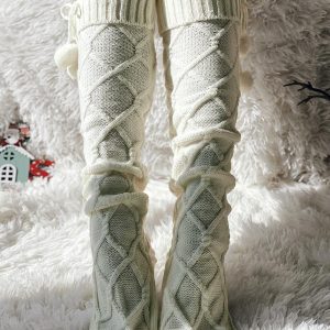 1Pair Braided Bowknot Decor Skinny Long Socks, women Socks, ChicMe catalog