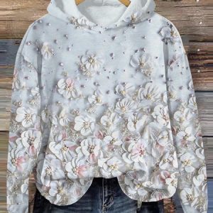 Floral Art Printed Casual Hoodie, Hoodies&Sweatshirts, Lilicloth.com