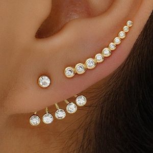 3pcs Faux Zircon Stud Earrings & Ear Climbers Set, women Earrings, ChicMe catalog