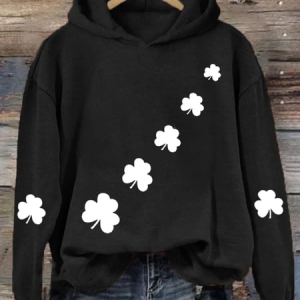 Women's St. Patrick's Day Floral Shamrock Spring/Fall Printing Long Sleeve Casual Daily Hoodie, JustFashionNow Sweatshirts & Hoodies, color:Black|size:XXL