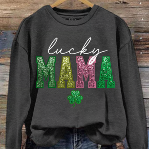 St. Patrick's Day Lucky MaMa Print Casual Crew Neck Sweatshirt, Hoodies&Sweatshirts, Lilicloth.com