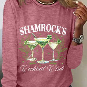 Shamrock's Coctail Club St. Patrick’S Day Casual Long Sleeve Shirt, Long sleeves, Lilicloth.com