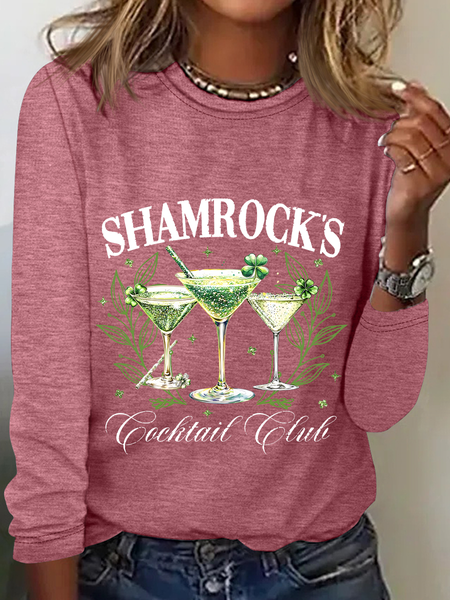 Shamrock's Coctail Club St. Patrick’S Day Casual Long Sleeve Shirt, Long sleeves, Lilicloth.com