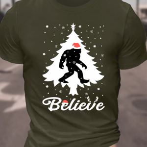 Santa Bigfoot Believe Christmas Tree Cotton T-Shirt, T-shirts, Lilicloth.com