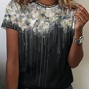 Women's Casual Abstract Gradient Print Crew Neck T-Shirt, T-shirts, Lilicloth.com