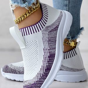 Women Sneakers Casual Color Block Slip On Low Heel Shoes, Shoes, color:Purple|size:43, catalog Noracora shop