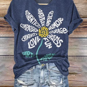 Hippie floral print Casaul short-sleeved T-shirt, T-shirts, Lilicloth.com