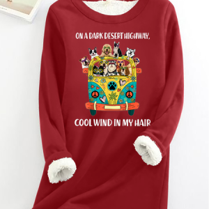 Women's Funny On A Dark Desert Highway Cool Wind In My Hair Graphic Printing Crew Neck Simple Fleece Sweatshirt, Hoodies&Sweatshirts, Lilicloth.com