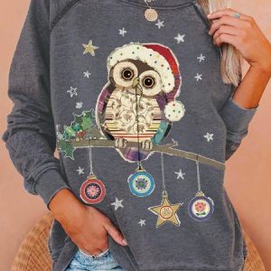 Xmas Night Owl Hat Gift Casual Regular Fit Sweatshirts, Hoodies&Sweatshirts, Lilicloth.com