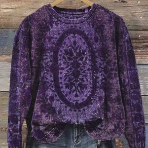 Women's Crew Neck Ethnic Casual Spring/Fall Long Sleeve Sweatshirt, JustFashionNow Sweatshirts & Hoodies, color:Purple|size:XXL,