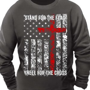 Men’s Stand For The Flag Kneel For The Cross Text Letters Crew Neck Casual Regular Fit Sweatshirt, Hoodies&Sweatshirts, Lilicloth.com