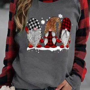 Three Gnomes In Leopard Printed Buffalo Plaid Women‘s Sweatshirts, Hoodies&Sweatshirts, Lilicloth.com