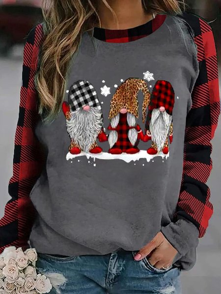 Three Gnomes In Leopard Printed Buffalo Plaid Women‘s Sweatshirts, Hoodies&Sweatshirts, Lilicloth.com