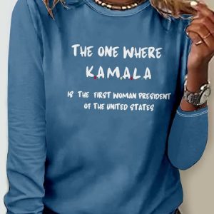 Text Letters Crew Neck Casual T-Shirt, Long sleeves, Lilicloth.com
