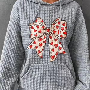Valentine's Day Coquette Bow Hearts Simple Loose Hoodie, Hoodies&Sweatshirts, Lilicloth.com