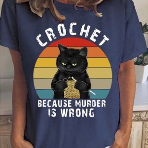 Black Cat Crochet Because Murder Is Wrong Women's Short Sleeve T-Shirt, T-shirts, Lilicloth.com